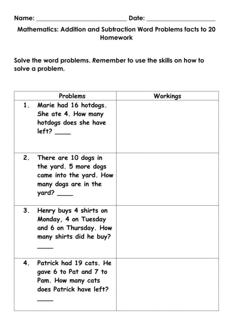 Subtraction Within 20 Worksheets For Grade 1