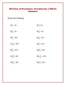 Dividing Fractions by a Whole Number worksheet