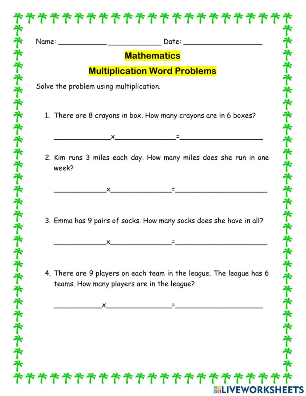 Multiplication Word Problems online exercise for 34