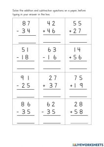 2digit addition and subtraction worksheet