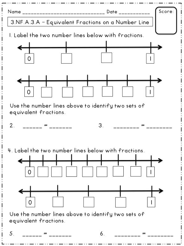 Free Equivalent Fractions on a Number Line Math3 Fractions