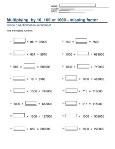 Multiplying by 10, 100 and 1000 worksheet