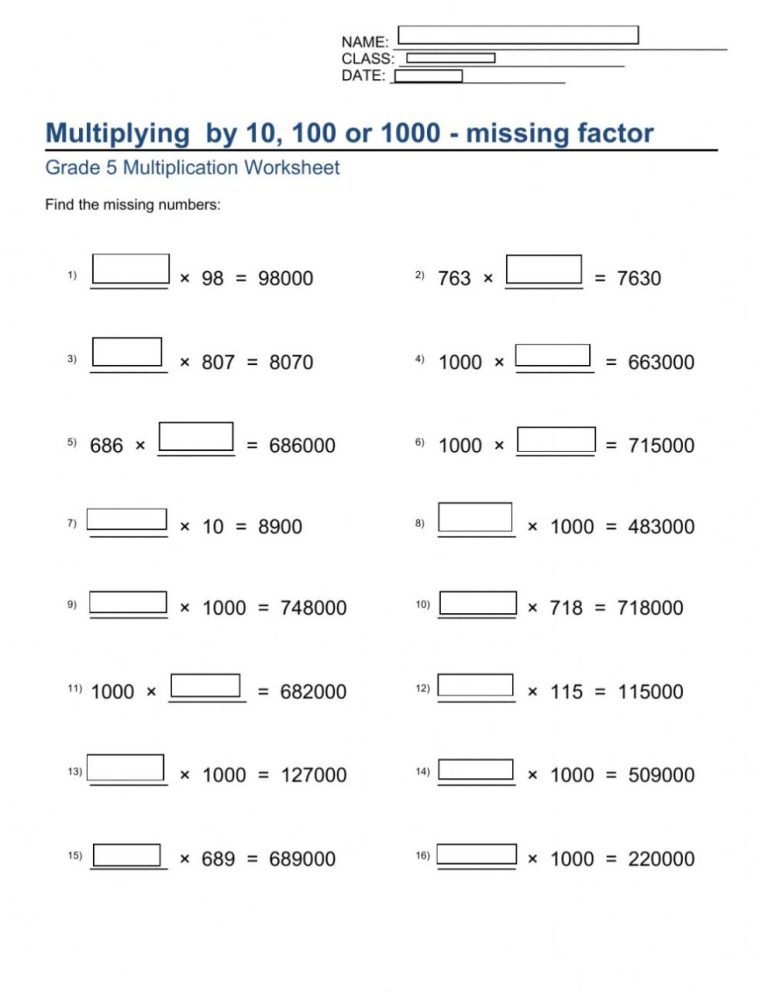 Multiply By Tens Worksheets
