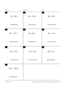 Adding Positive and Negative Numbers Benchmark worksheet