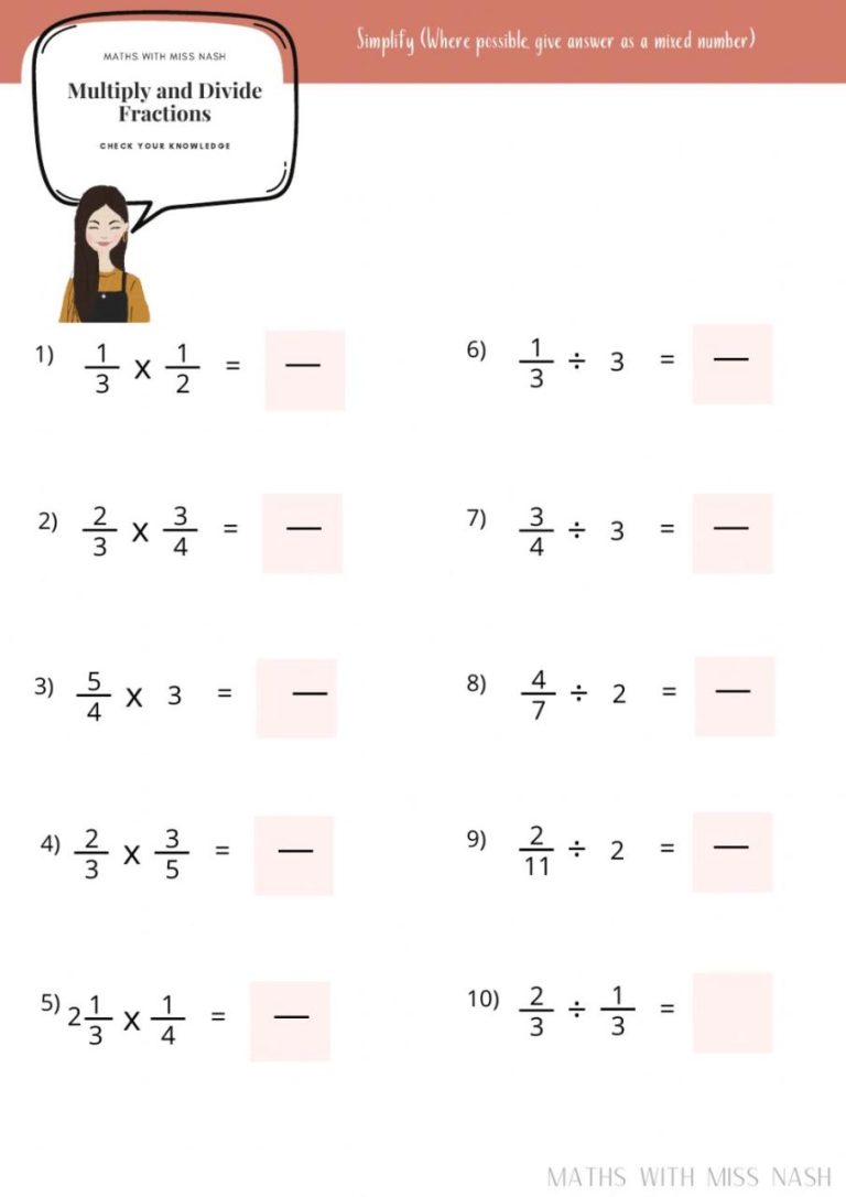 Division And Multiplication Of Fractions Worksheets Pdf