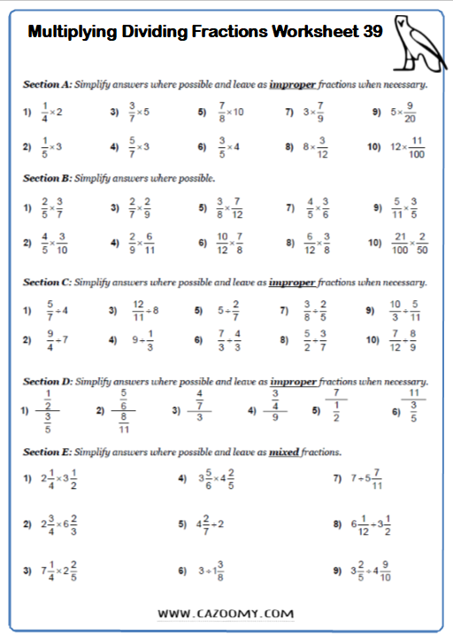 Adding Subtracting Multiplying And Dividing Fractions Worksheet Pdf
