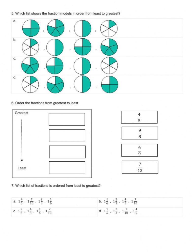 Comparing And Ordering Fractions Worksheet Tes