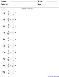 Subtracting Fractions With Unlike Denominators Worksheets adding and
