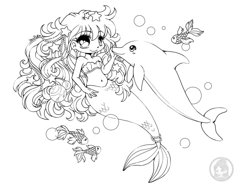Coloring Page Mermaid And Dolphin