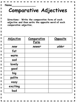 Grade 4 Comparative Adjectives Worksheet