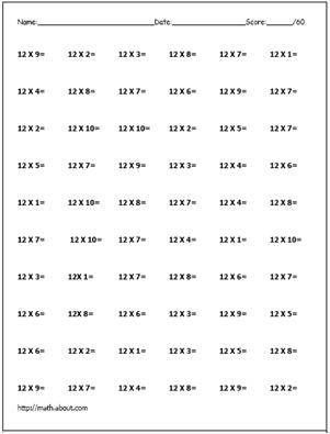 Printable Times Table Test Sheets