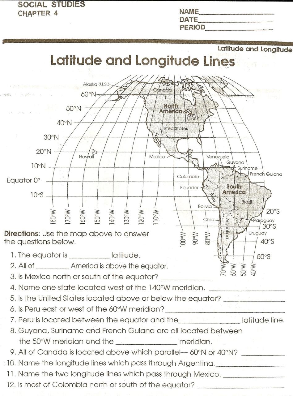 Latitude And Longitude Worksheets 3rd Grade Free