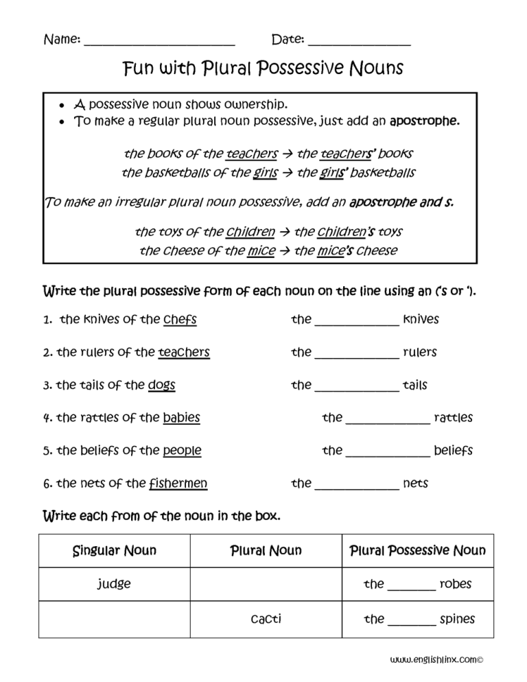 Answer Key Singular Plural Worksheets With Answers