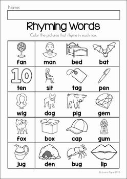 Rhyming Words Worksheets For Kids