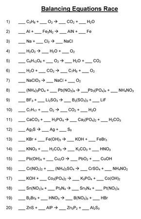 Balancing Chemical Equations Practice Worksheet With Answers Pdf