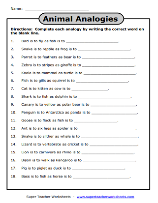 6th Grade Analogies Worksheet With Answer Key