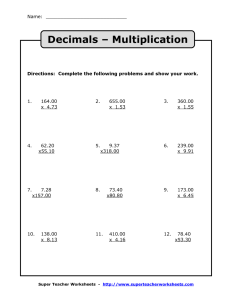 Decimal Multiplication Worksheet For Grade 5 Advance Worksheet