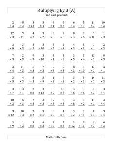 Multiplying 1 to 12 by 3 (A) Multiplication Worksheet Multiplication