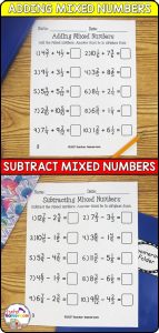 Adding and Subtracting Mixed Numbers Worksheets. Includes space to show