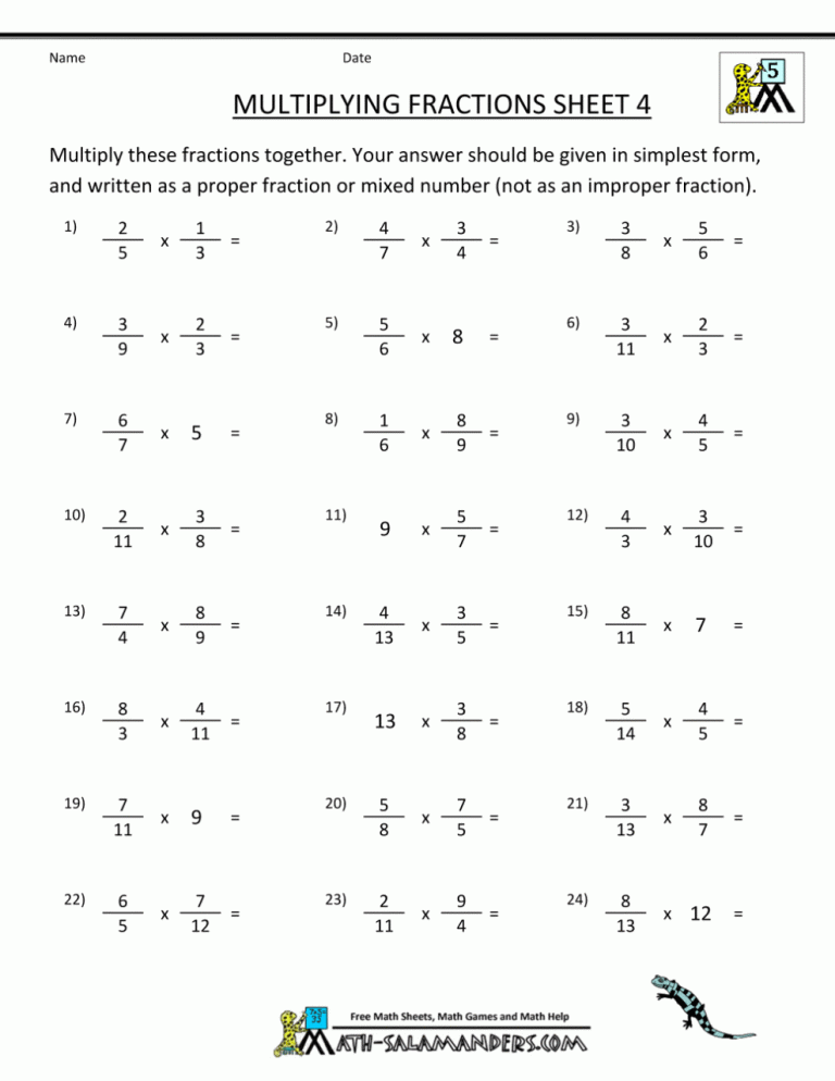 Multiplying And Dividing Fractions Worksheets Year 7