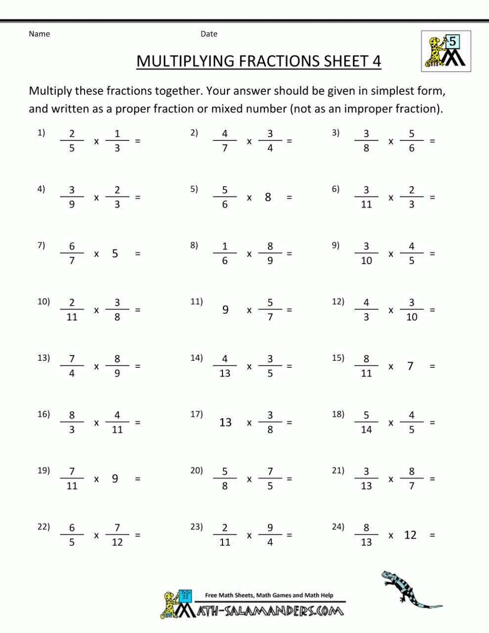 Multiplication And Division Of Fractions Worksheets With Answers Pdf