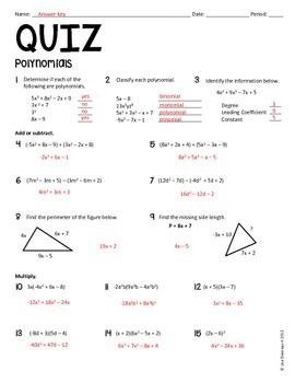 Subtracting Polynomials Worksheet With Answer Key