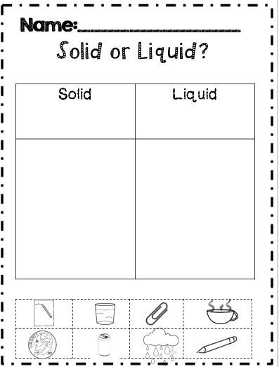 Kindergarten Printable Solid Liquid Gas Worksheet