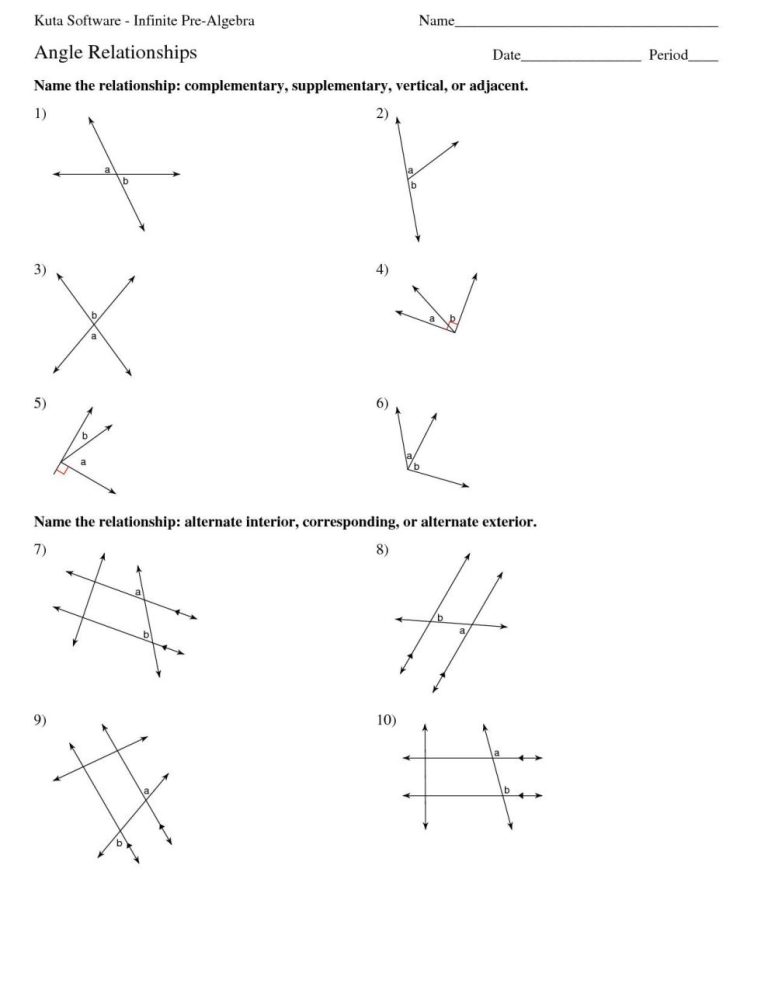 8th Grade Complementary And Supplementary Angles Worksheet Pdf