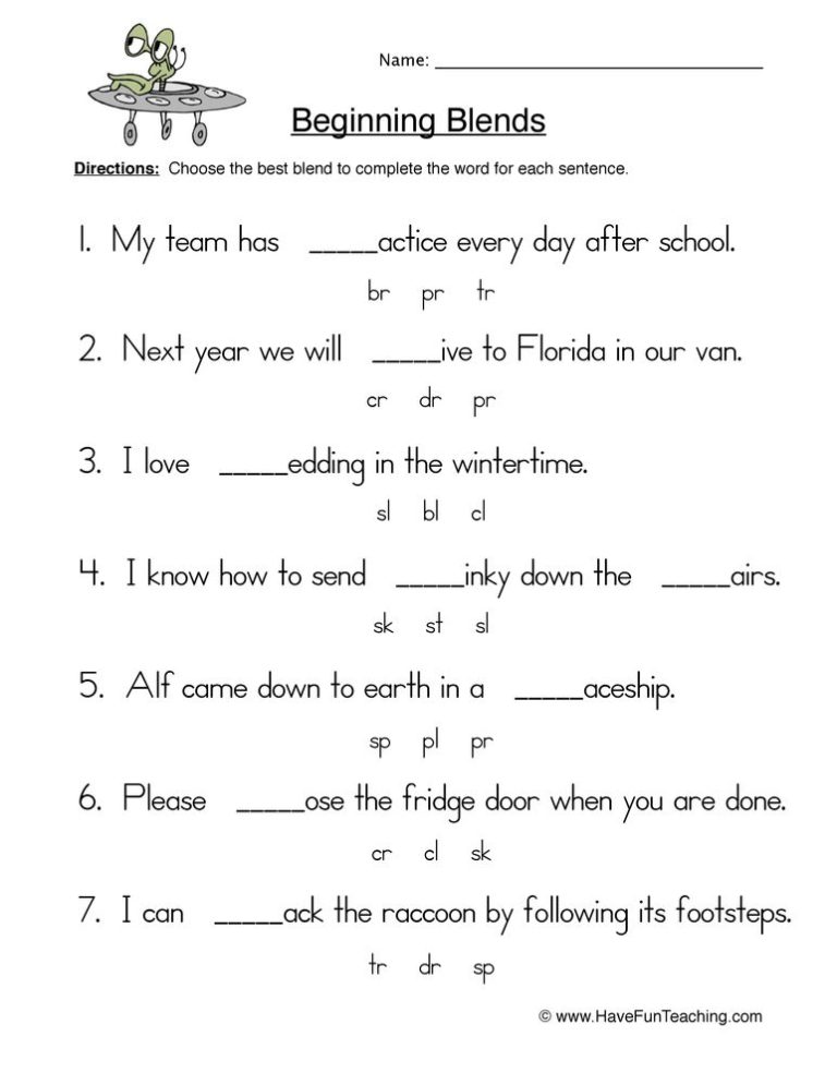 Consonant Blends Worksheets For Grade 2 Pdf