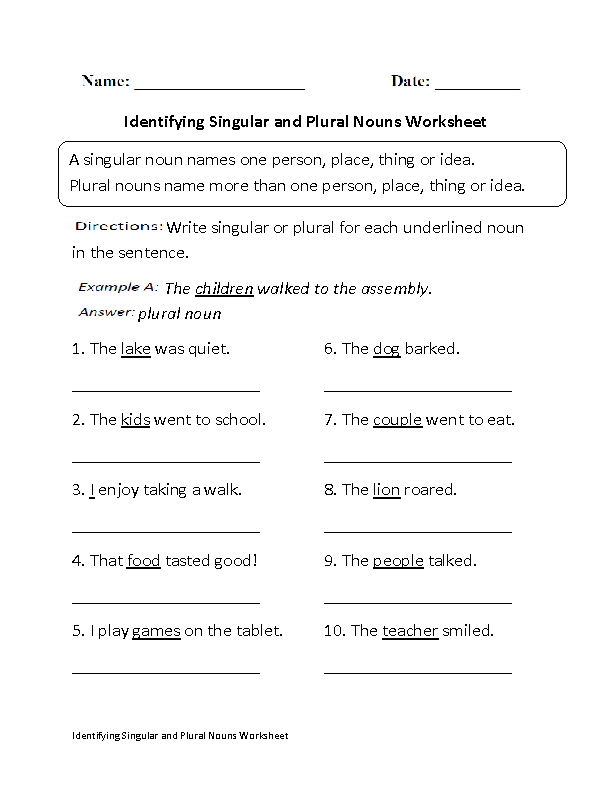 Plural Form Of Nouns Worksheet Grade 5