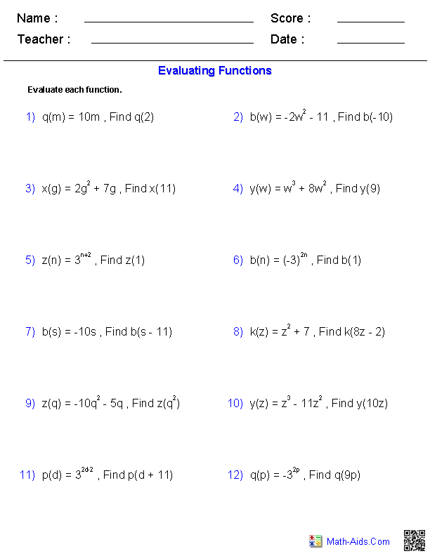 Algebra 2 Worksheets General Functions Worksheets Scientific