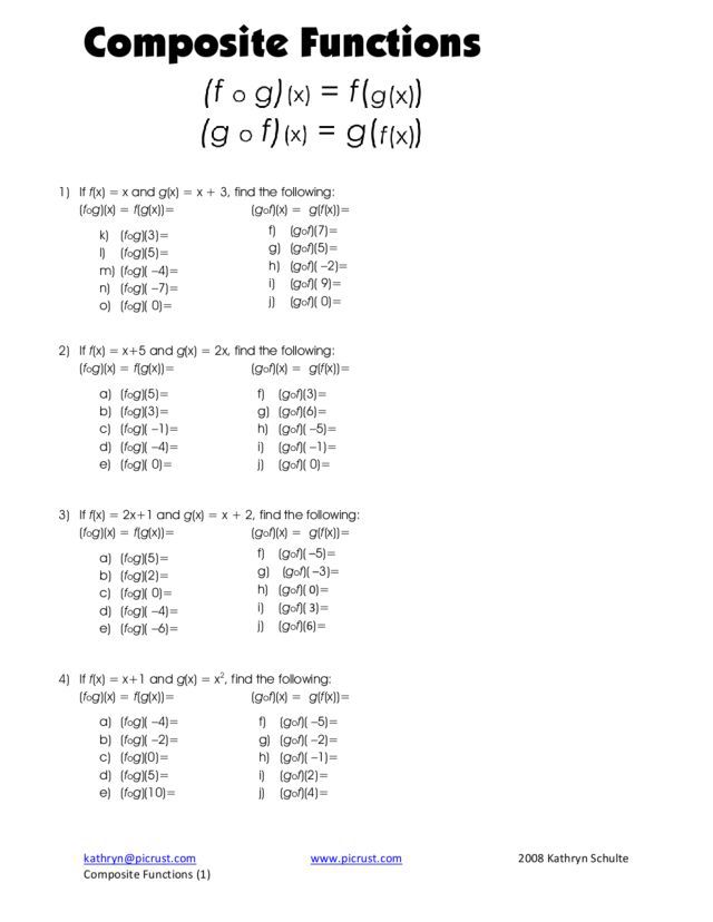 Composition Of Functions Worksheet 2 Answers