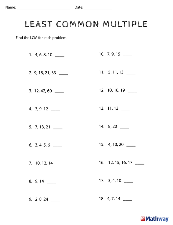 Finding Least Common Multiple Worksheet Answer Key