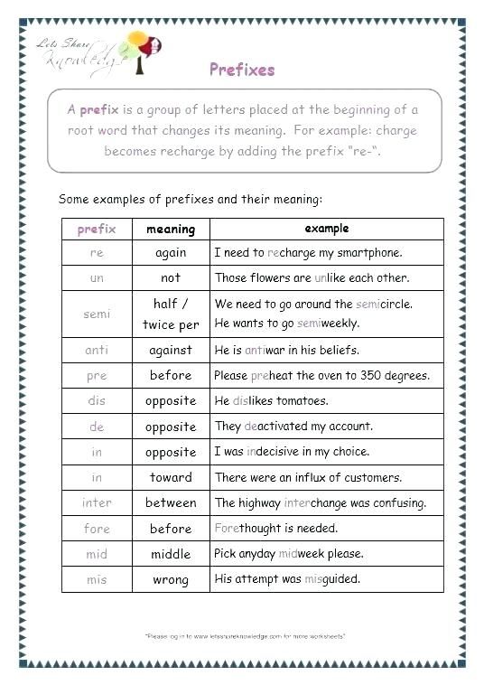 Grade 7 Prefixes And Suffixes Worksheets Pdf