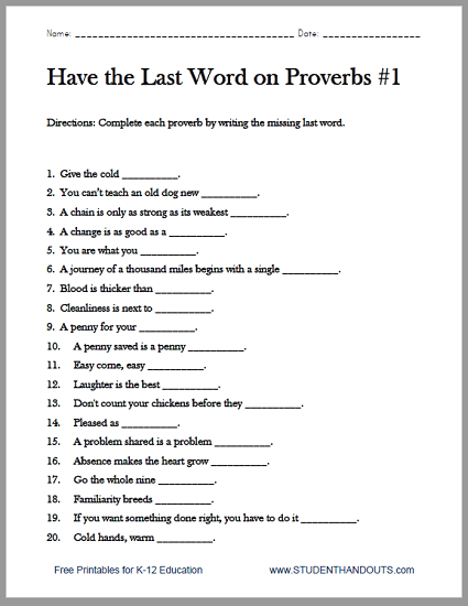 Idioms Worksheets With Answers Pdf