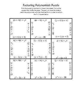 Square Up Factoring Quadratics Worksheet Answers