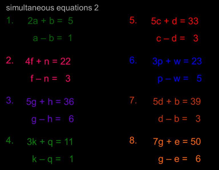 Simultaneous Equations Worksheet With Answers