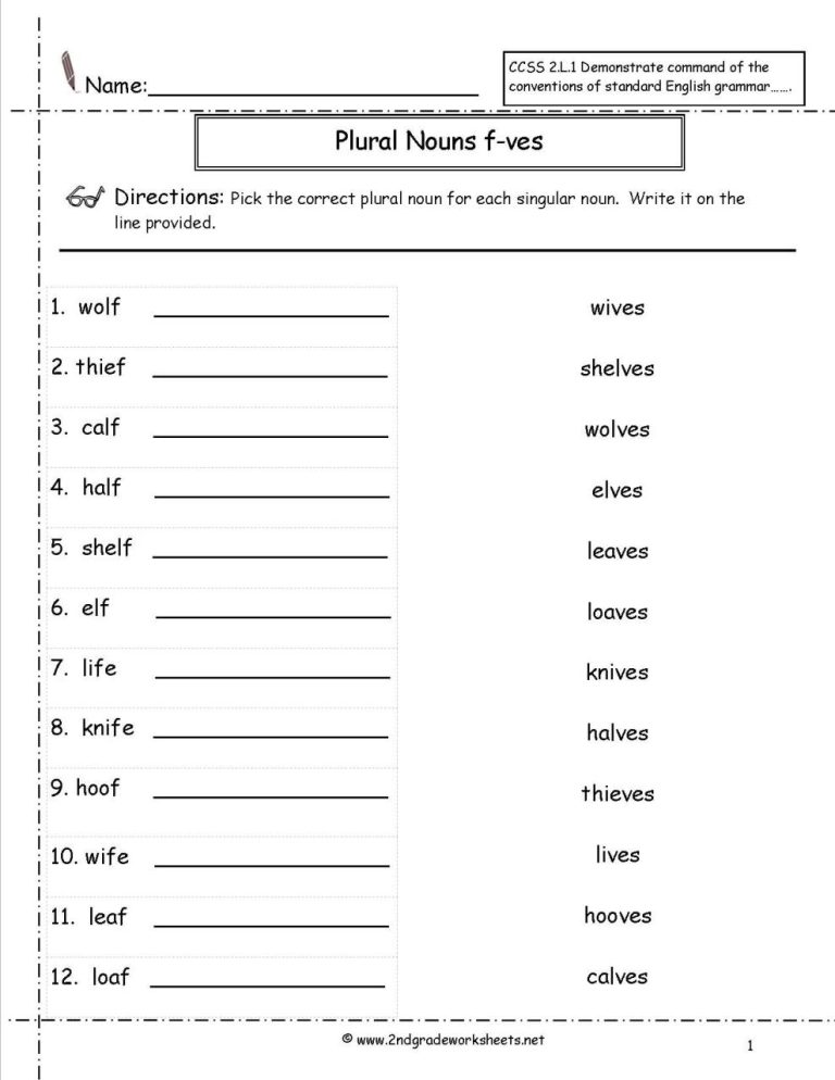 Singular And Plural Nouns Worksheet Grade 3