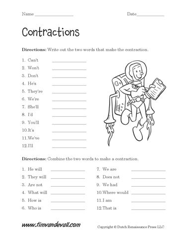 5th Grade Contractions Worksheet Pdf