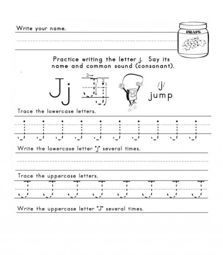 Writing Letter J Worksheets For Preschool