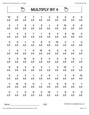 Multiplication Timed Test Printable 4's