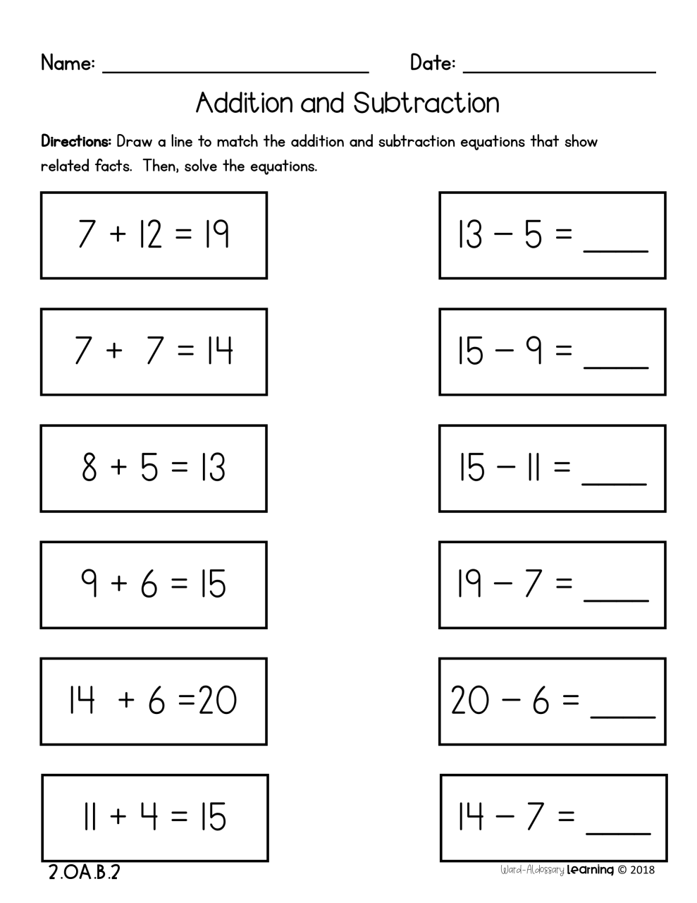2Nd Grade Addition And Subtraction Printable Worksheets