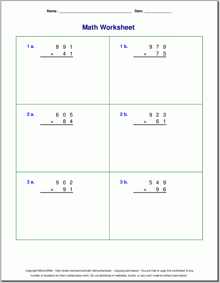 Multiplication Grade 5 Worksheets Pdf