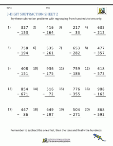 Addition And Subtraction Worksheets Regrouping Worksheets Free Download