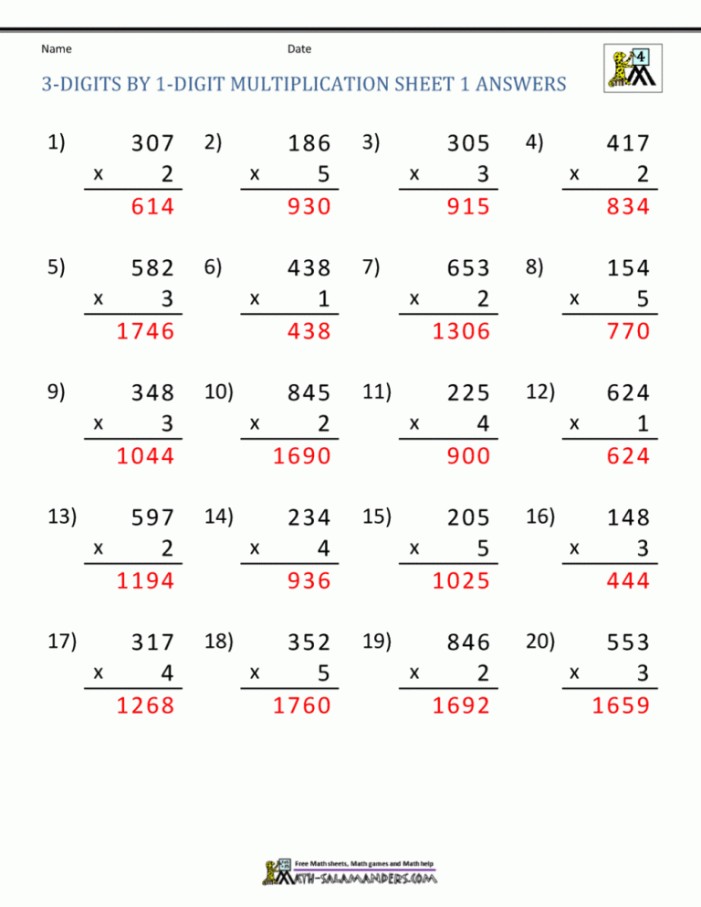Grid Method Multiplication 3-Digit By 2-Digit Worksheet