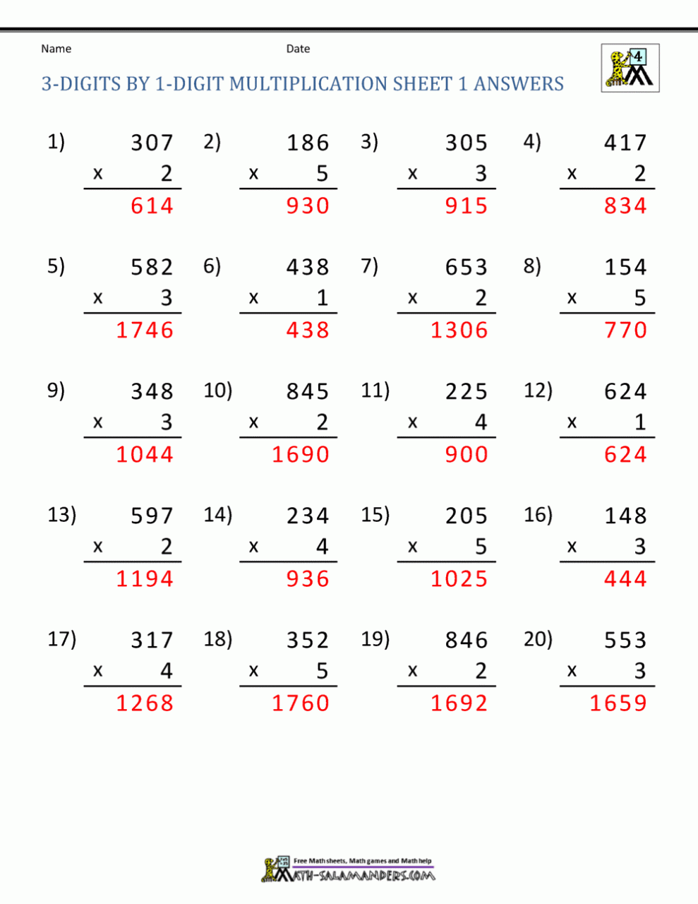 2 Digit By 1 Digit Multiplication Worksheets Pdf slideshare