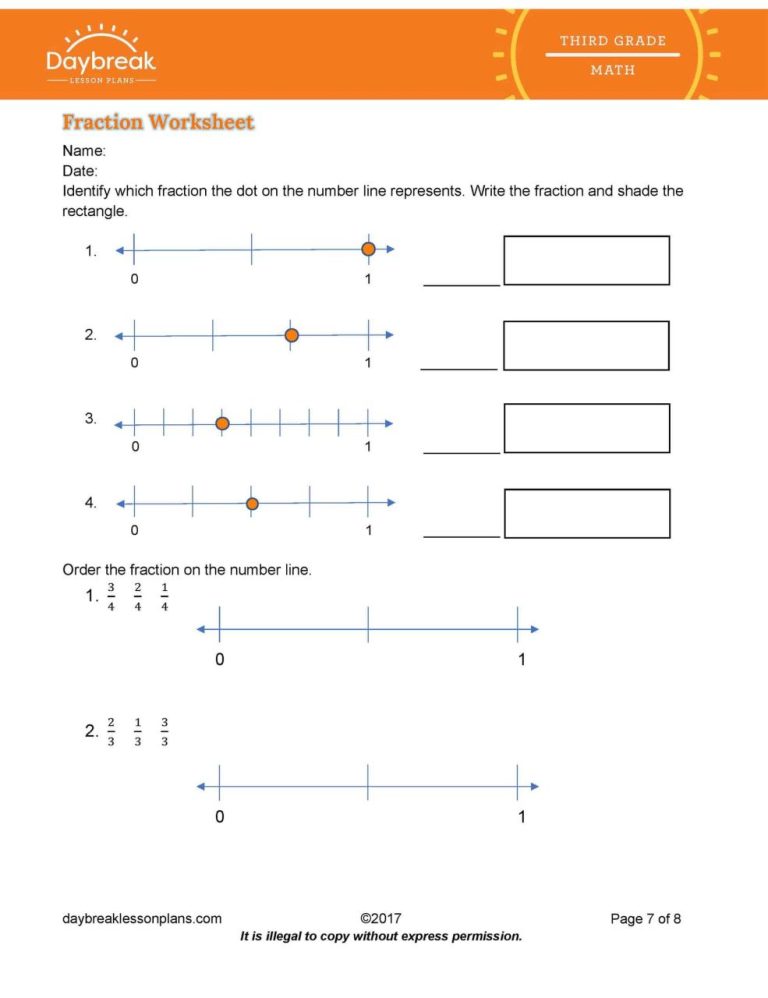 Fractions On A Number Line Worksheet Grade 4