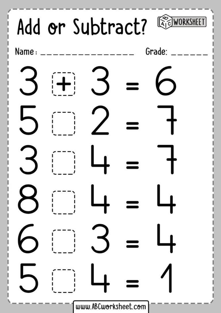 Simple Addition And Subtraction Worksheets Printable