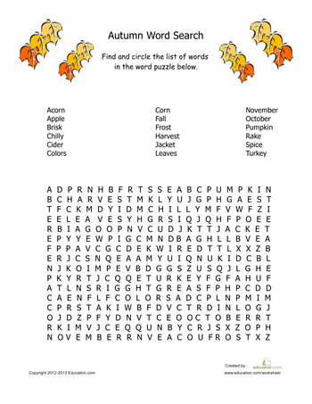 Fall Activity Sheets For Elementary Students