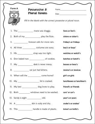 Sixth Grade Singular Plural Worksheet For Class 6